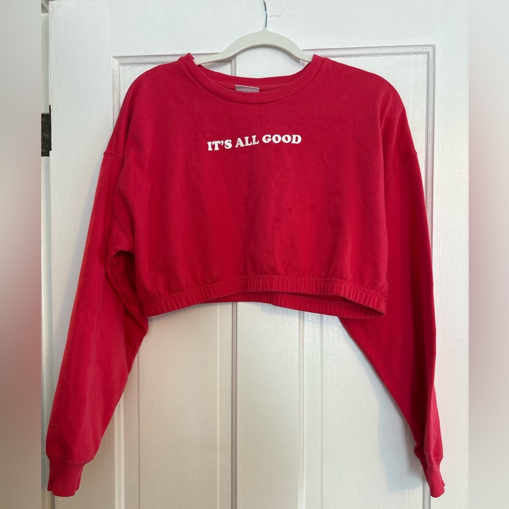 Red 'It's All Good' Cropped Sweatshirt